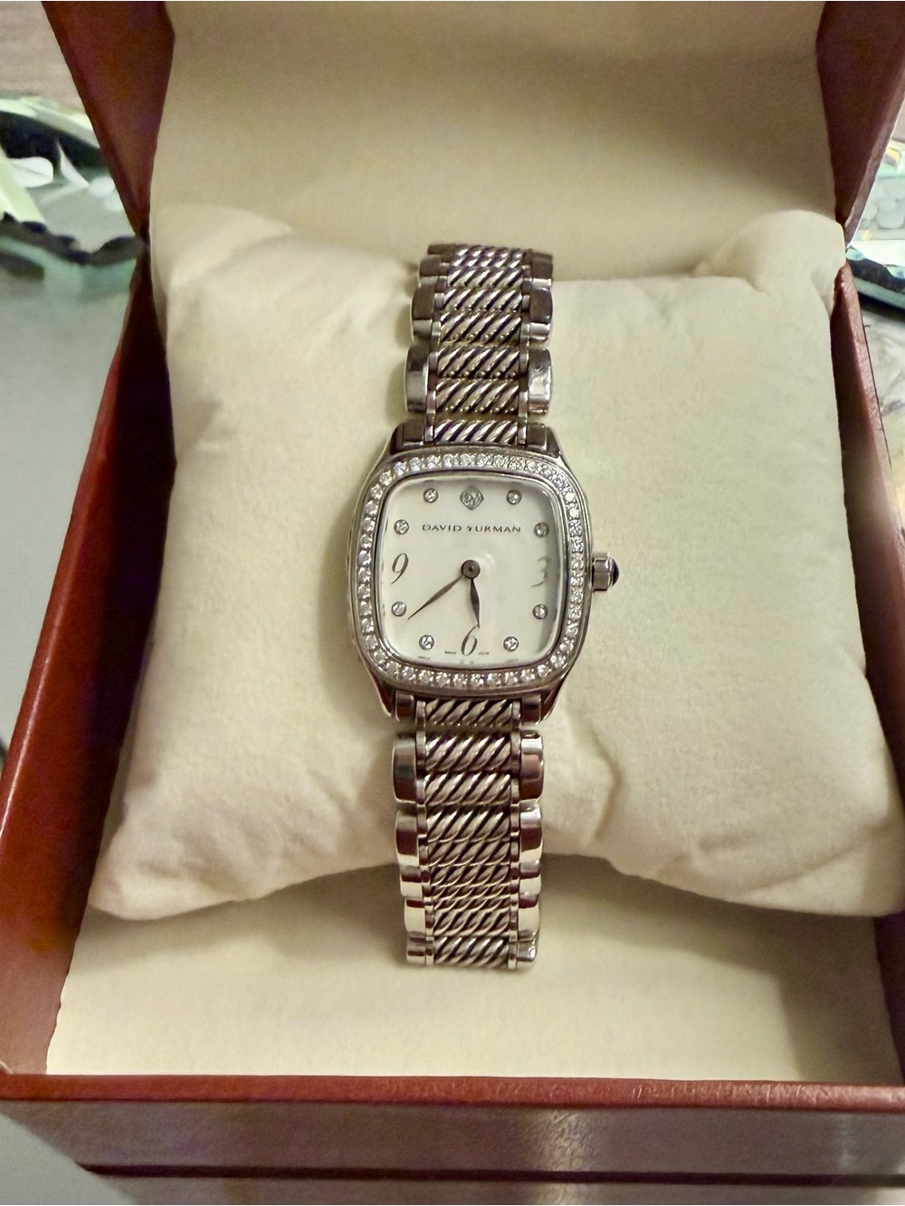 David Yurman Women's Diamond Bezel Watch Silver Cable Link